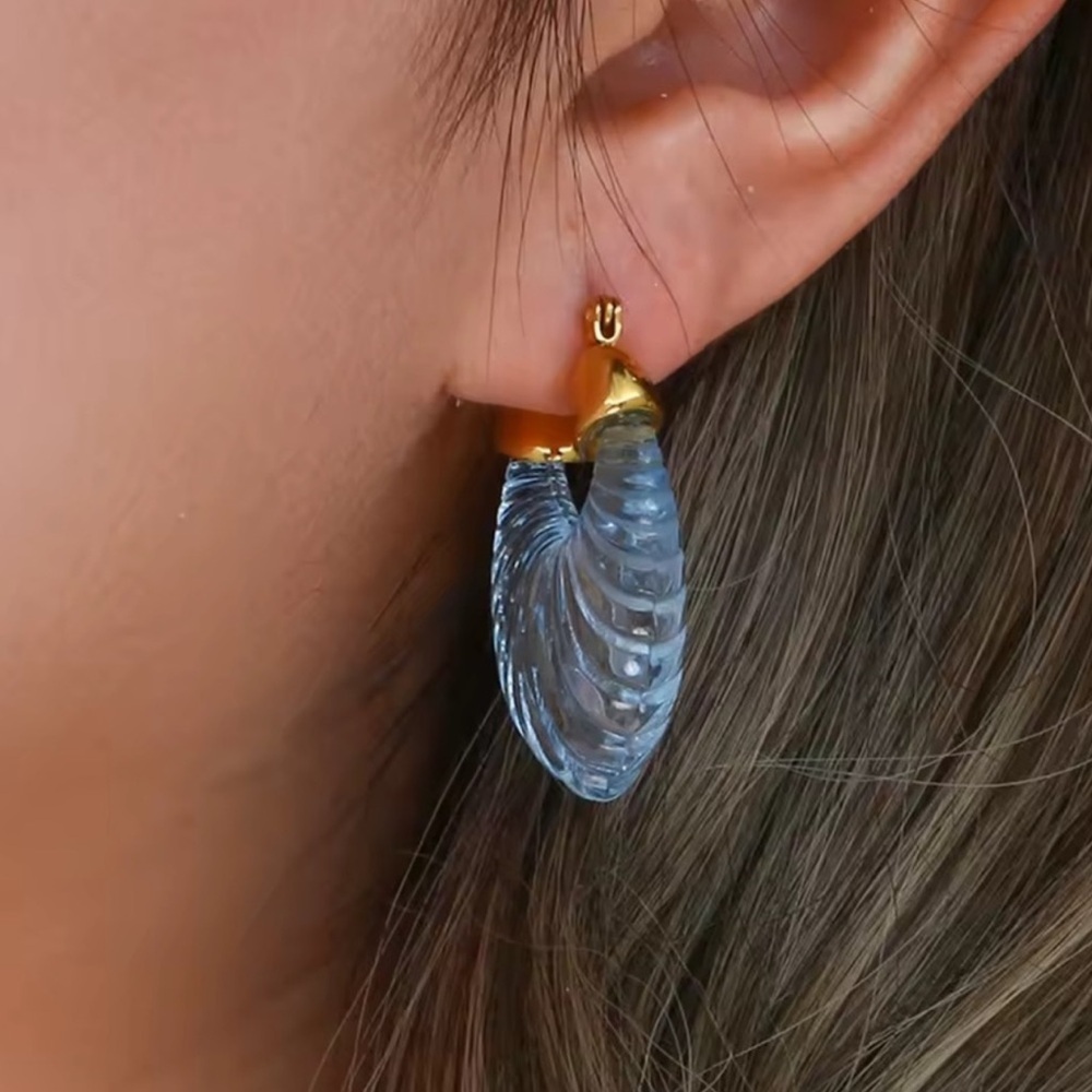 Anthropologie Gold Navy Blue Shell Earrings - Picture 2 of 4